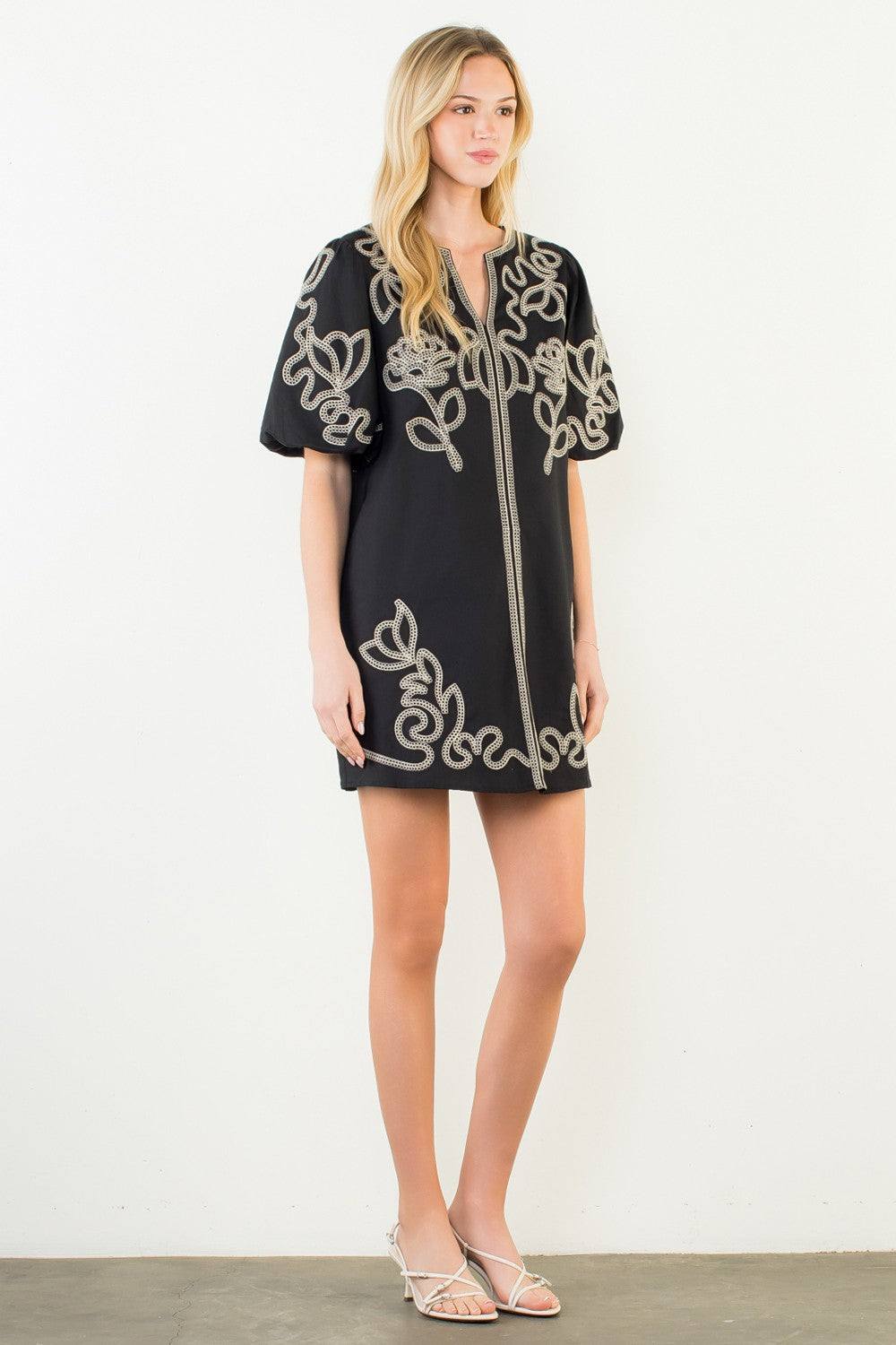 Black Embroidered V-Neck Dress - 606River