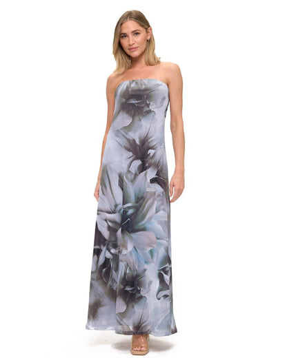 Graphic Floral Print Strapless Maxi Dress - 606River