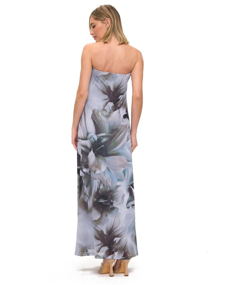 Graphic Floral Print Strapless Maxi Dress - 606River