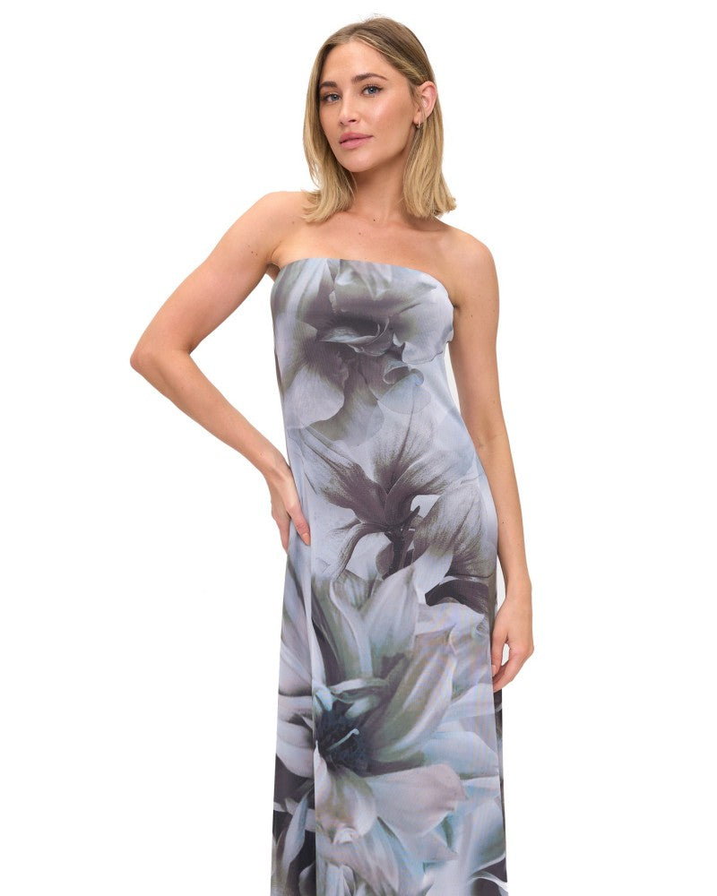 Graphic Floral Print Strapless Maxi Dress - 606River