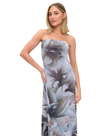 Graphic Floral Print Strapless Maxi Dress - 606River