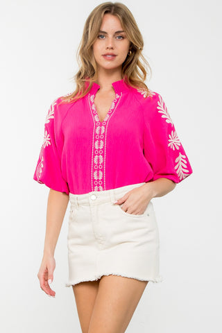 THML Embroidery Pull Sleeve Top
