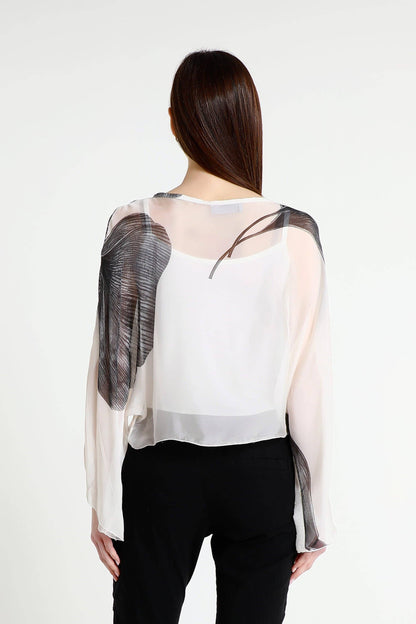 Sofita Leaf 3/4 Sleeve Cropped Silk Kaftan (BQ200E) - 606River