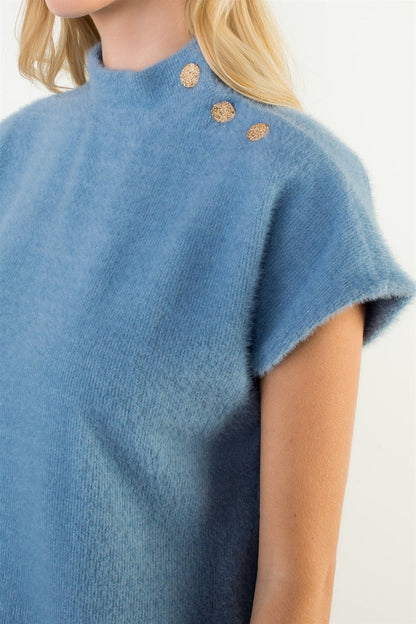 Mock Neck Sweater Gold Buttons