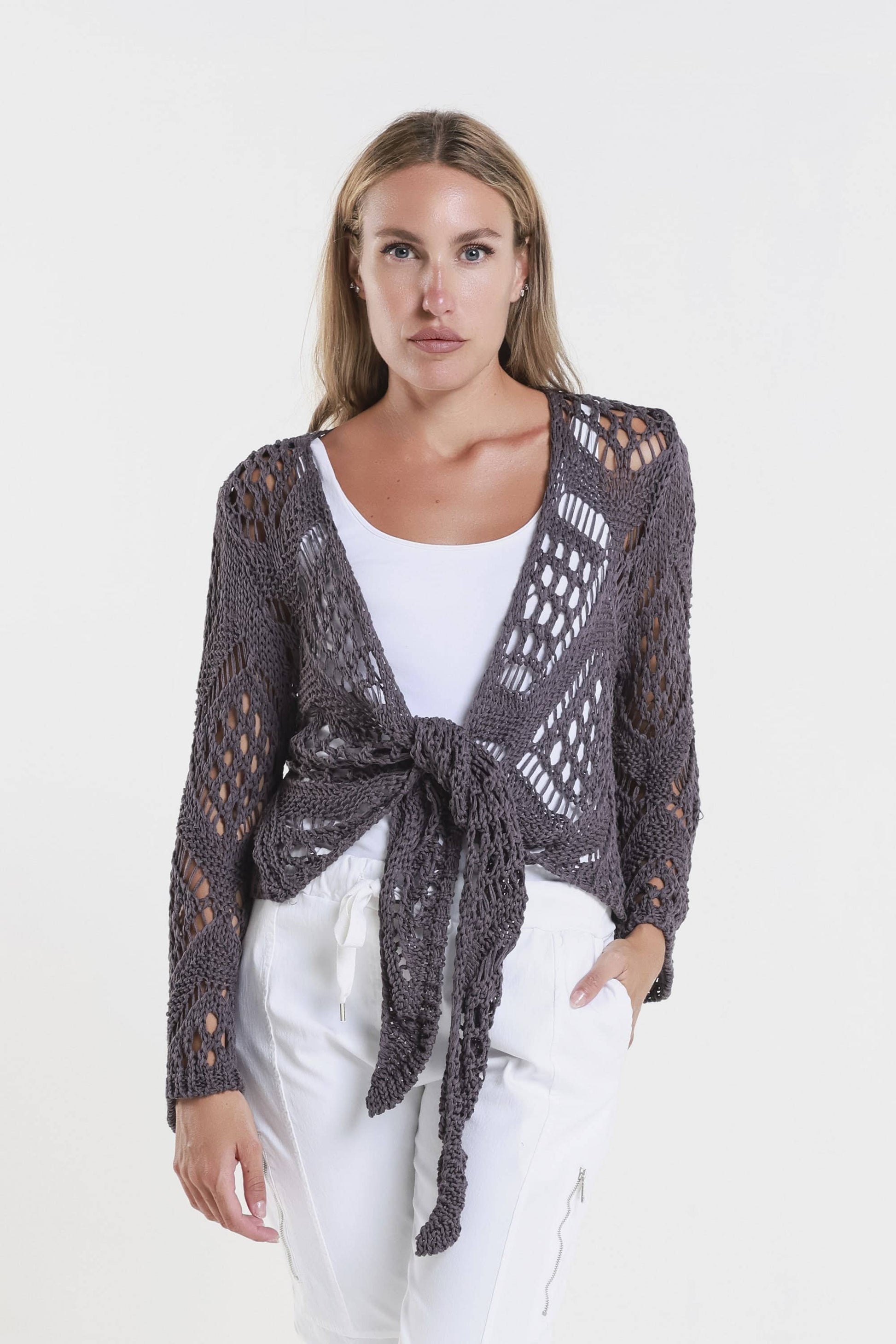 Kandra Open Knit Tie Front Bolero (CLS303) - 606River