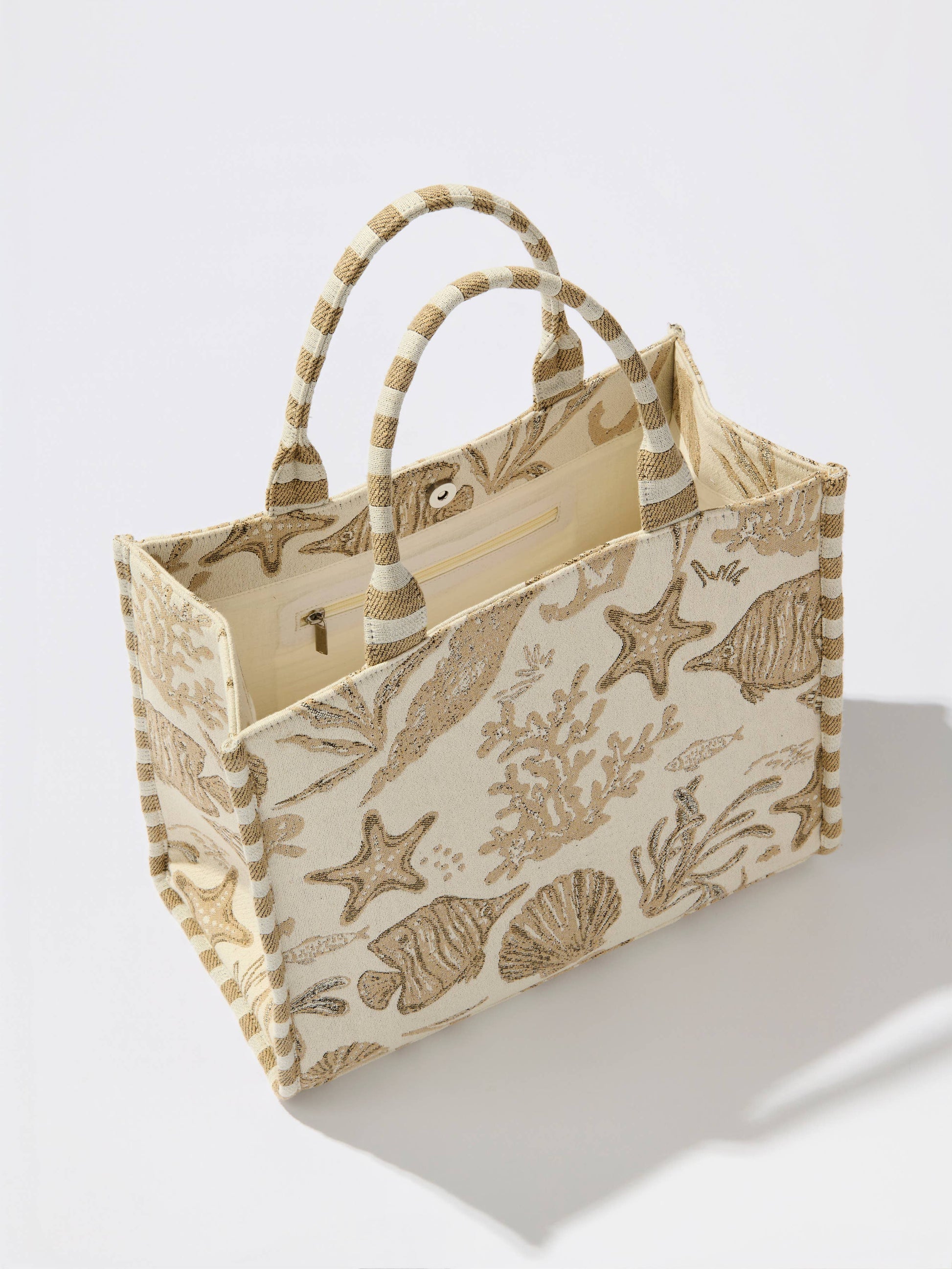 COASTAL JACQUARD TOTE,BEIGE - 606River