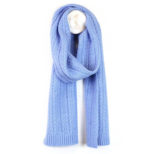 Blue Recycled Yarn Herringbone Knit Scarf