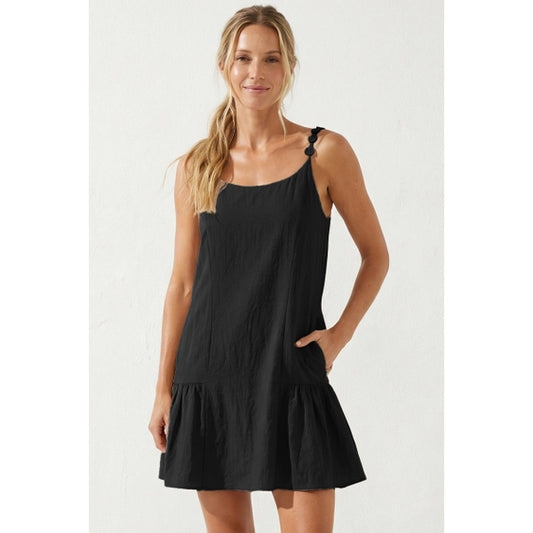Button Detail  Ruffle Mini Dress