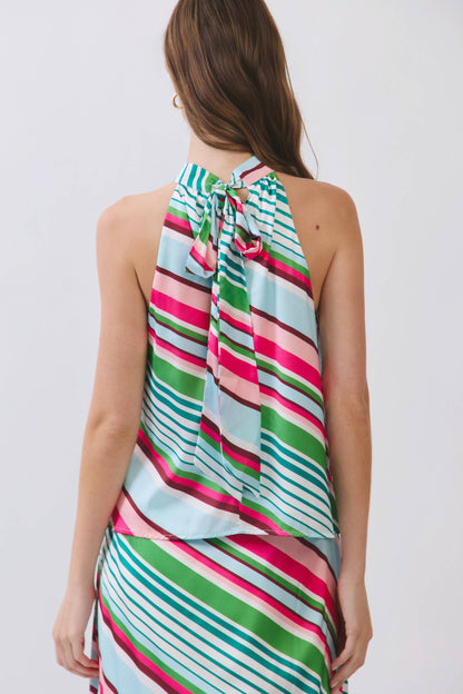 CT9950-Multi Stripe Pattern Halter Neck Top - 606River