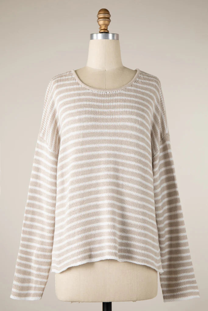 Coastal light tan stripe sweater top - 606River