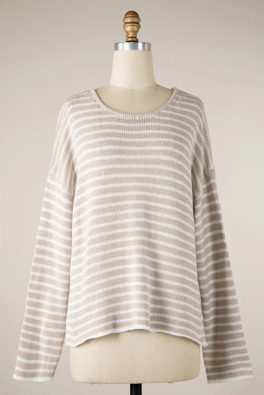 Coastal light tan stripe sweater top - 606River