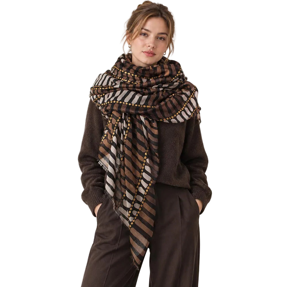 Brown Beige Print Shawl Scarf