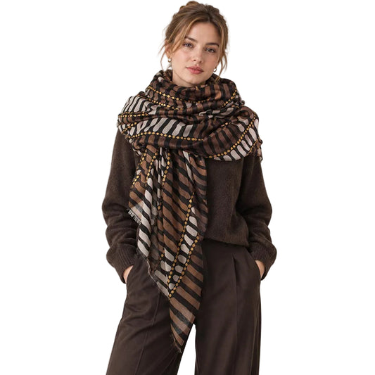 Brown Beige Print Shawl Scarf - 606River