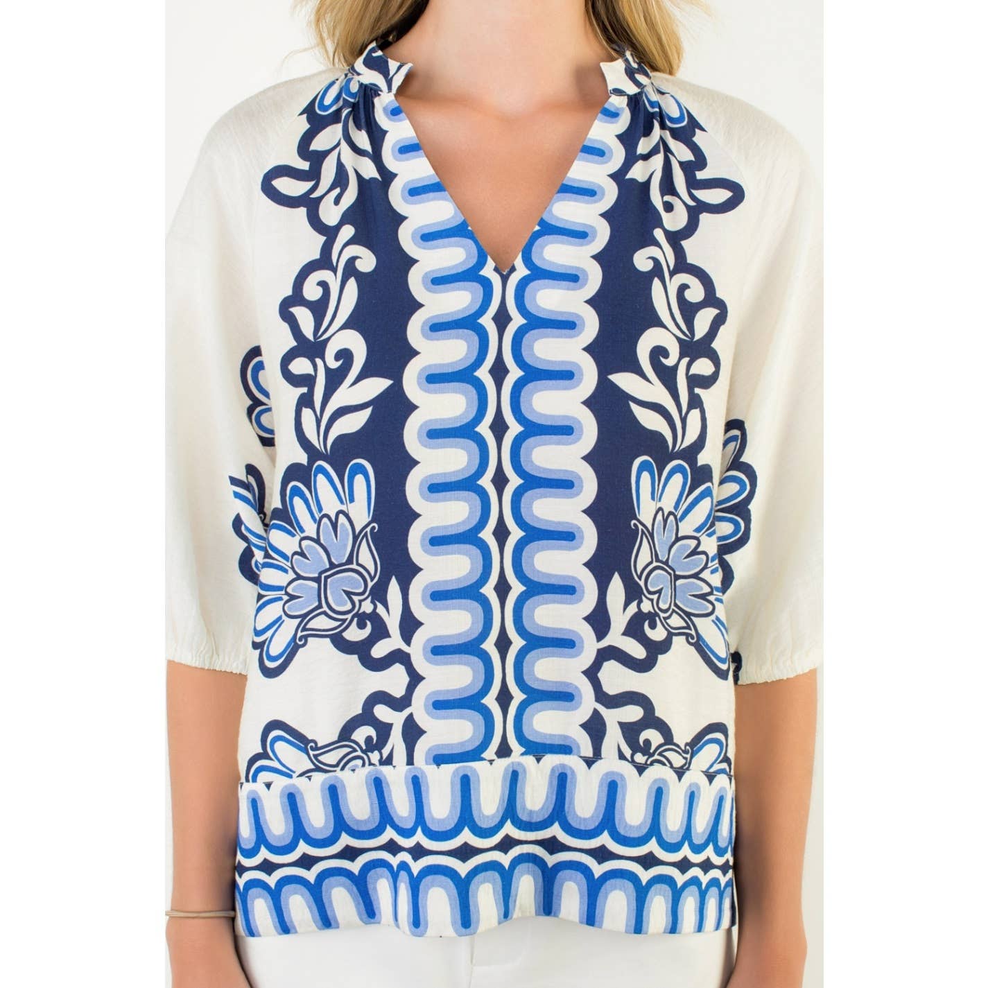 Flower Print Balloon Sleeve Top - 606River