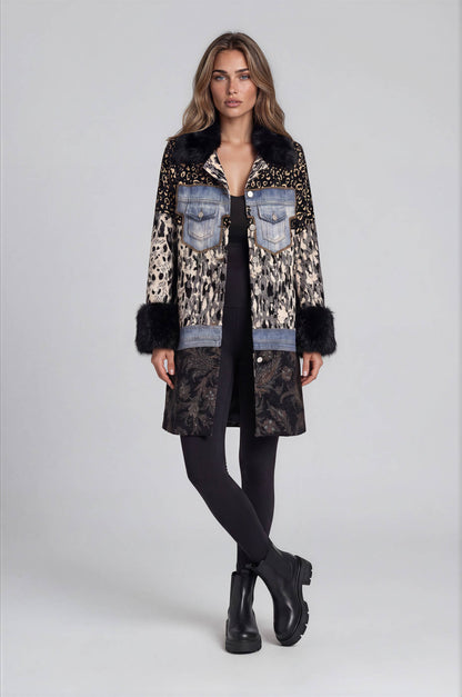 Mixed Media Faux Fur Trim Jacket