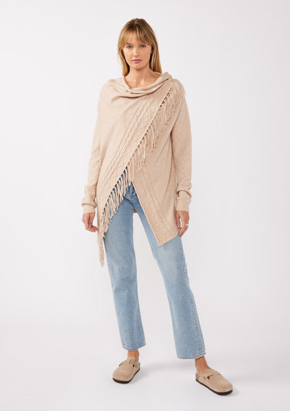 Fringe Cowl Neck Cardigan