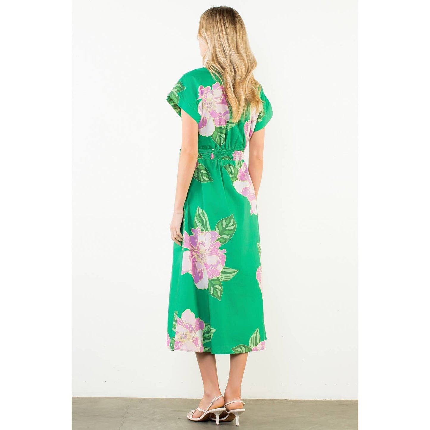 Floral V-Neck Belt Midi Dress - 606River