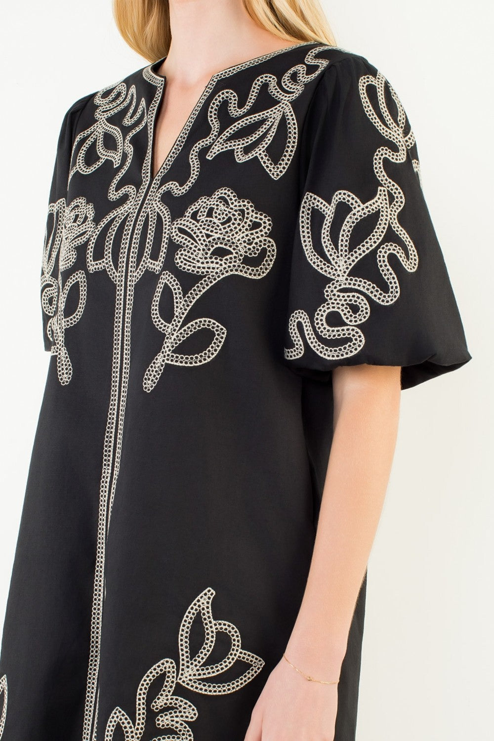Black Embroidered V-Neck Dress - 606River