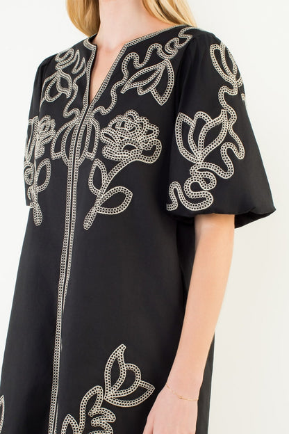 Black Embroidered V-Neck Dress - 606River