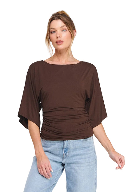 Brown Double Knit Three Quarter Sleeve
