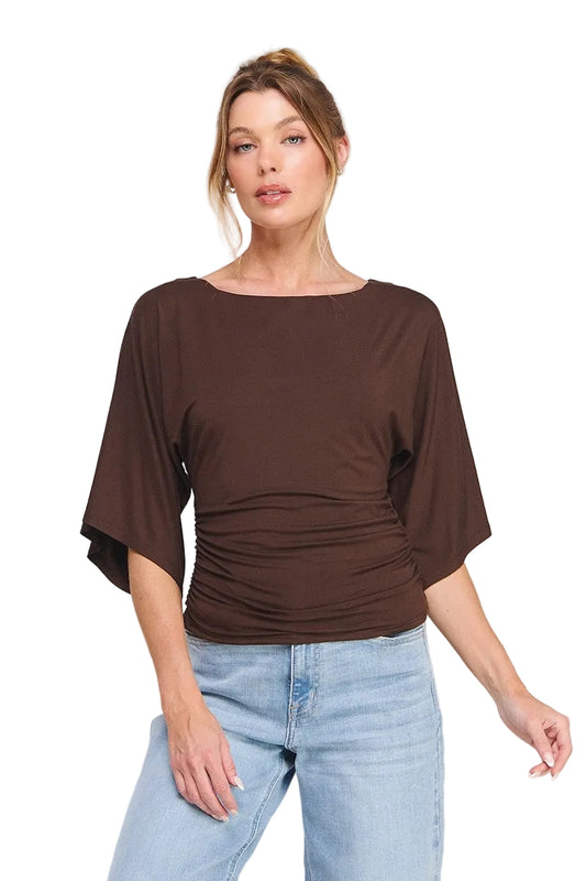 Brown Double Knit Three Quarter Sleeve