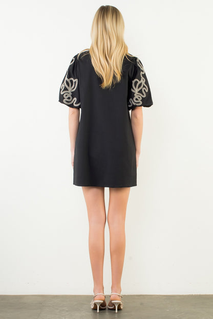 Black Embroidered V-Neck Dress - 606River