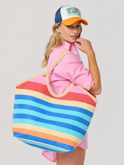 Multi Color Stripe Beach Tote Bag