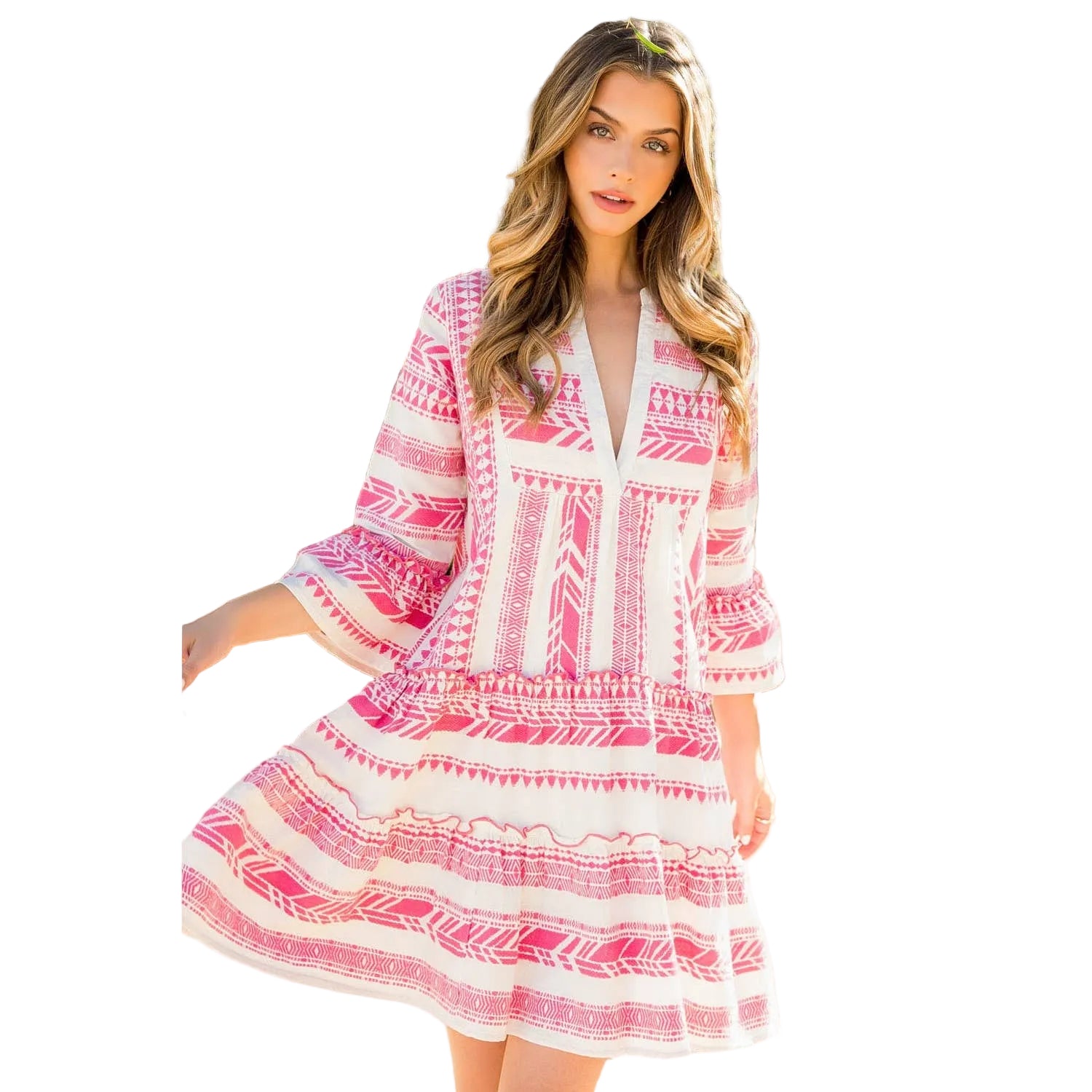 Boho Pink Tiered Embroiderd Dress - 606River