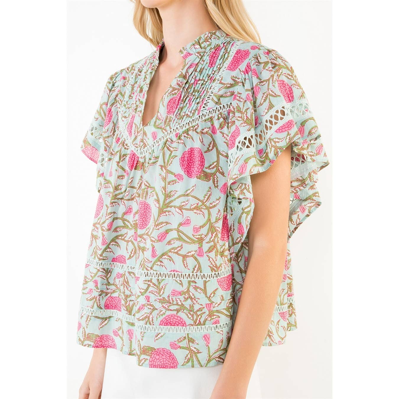 Floral Print Flutter Sleeve Top - 606River