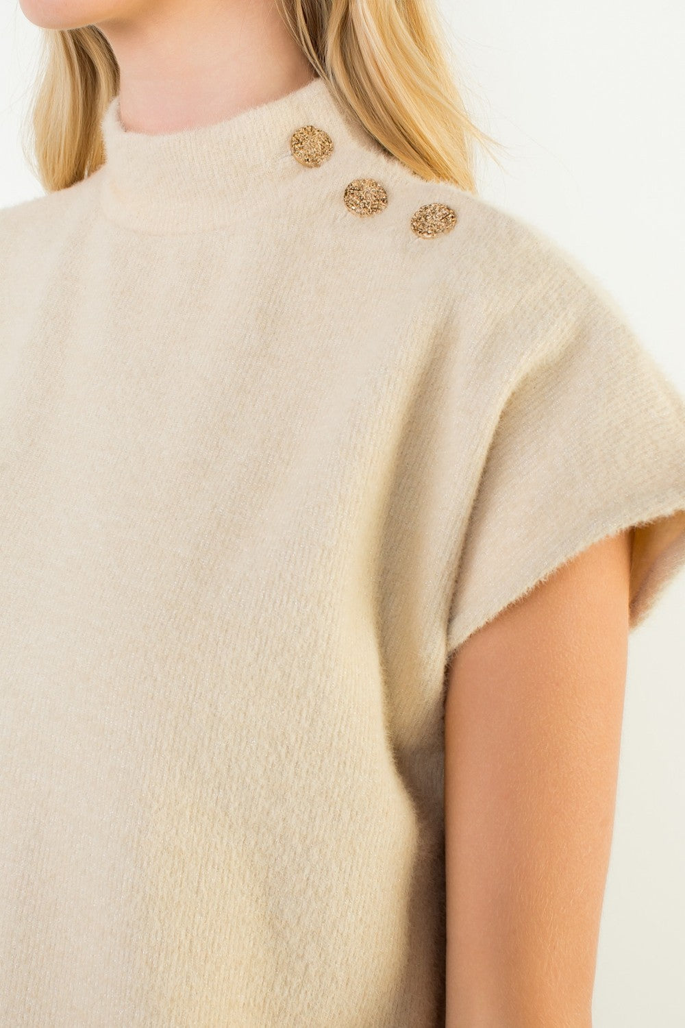 Mock Neck Sweater Gold Buttons