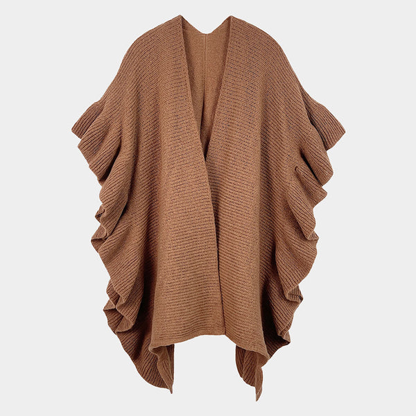 One Size Ruffle Trim Poncho Wrap