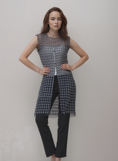 Lace Organza sleeveless Vest  (Black)