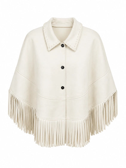 Vegan Suede Fringe Trim Cape