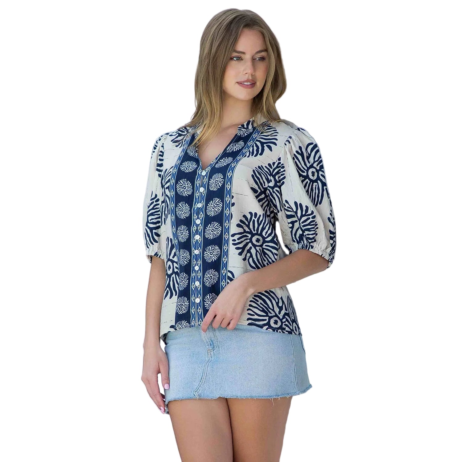 Navy Print Abstract Top - 606River