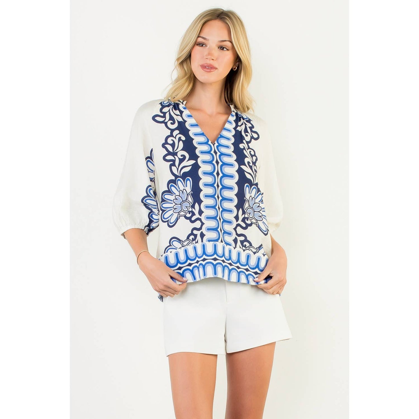 Flower Print Balloon Sleeve Top - 606River