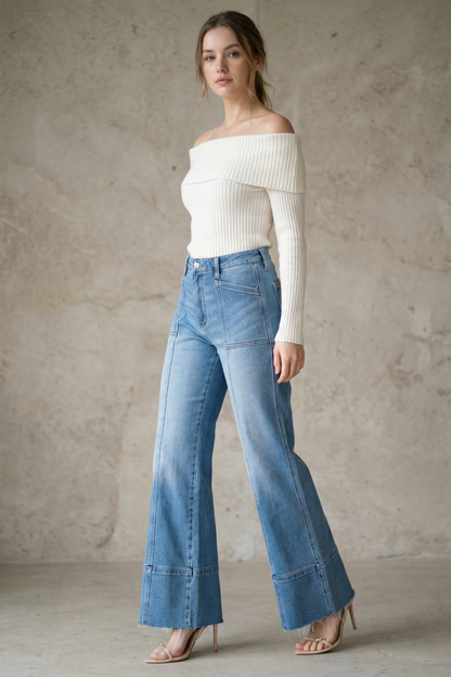 HIGH RISE TUMMY CONTROL PALAZZO JEANS