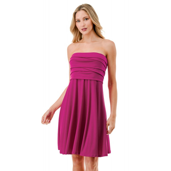 Strapless Fit And Flare Navy Pink Knit Dress