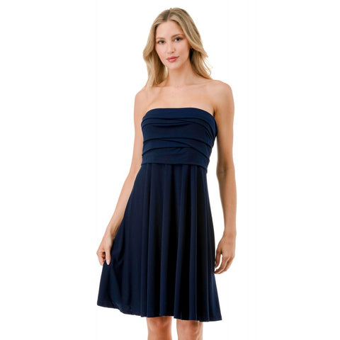 Strapless Fit And Flare Navy Pink Knit Dress