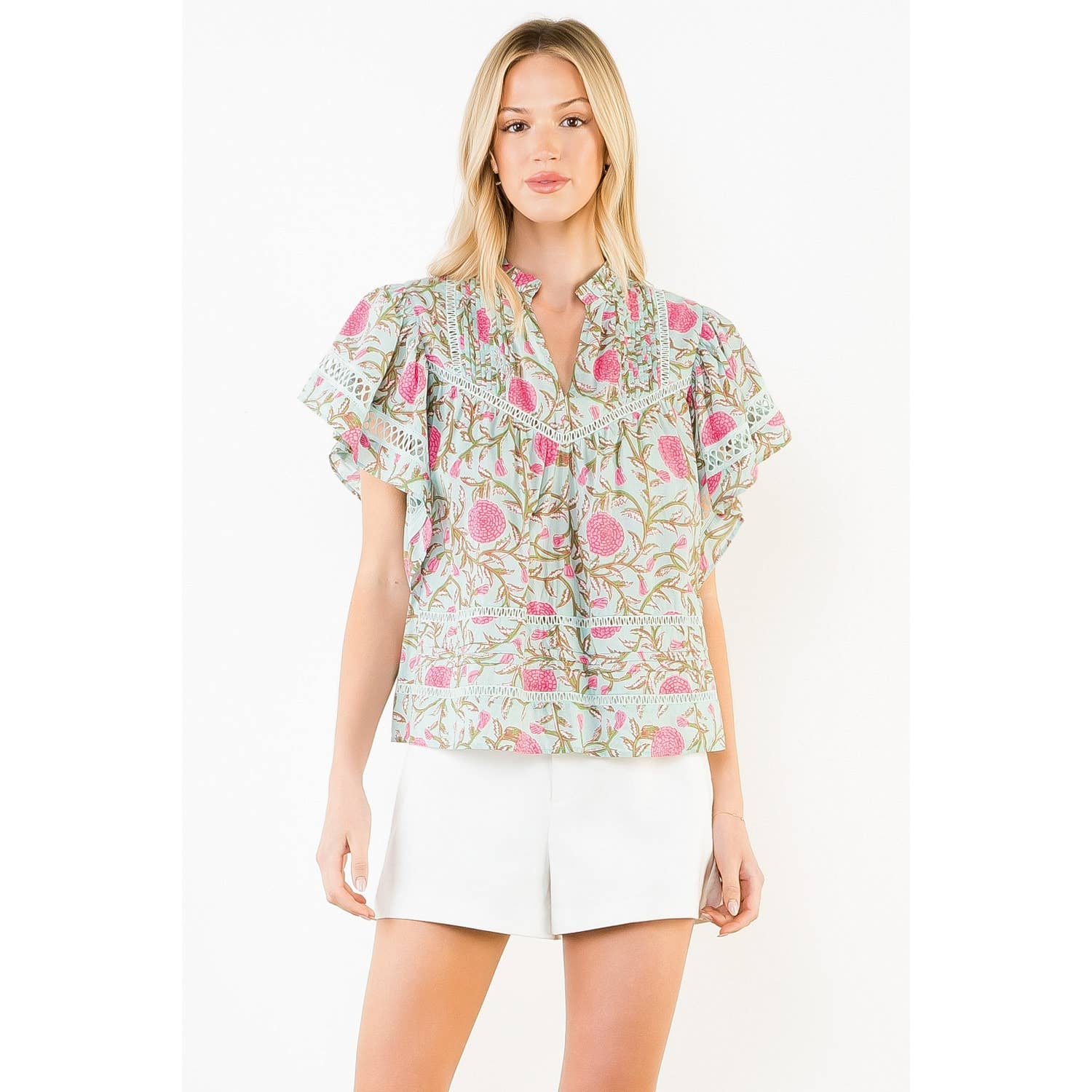 Floral Print Flutter Sleeve Top - 606River
