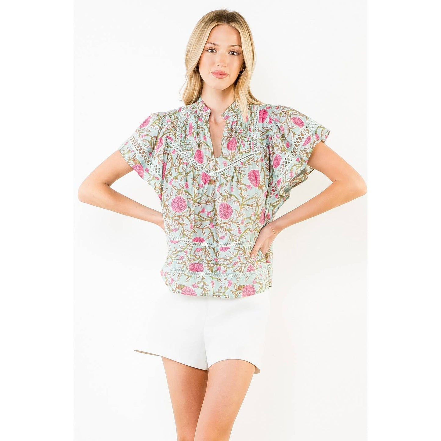 Floral Print Flutter Sleeve Top - 606River
