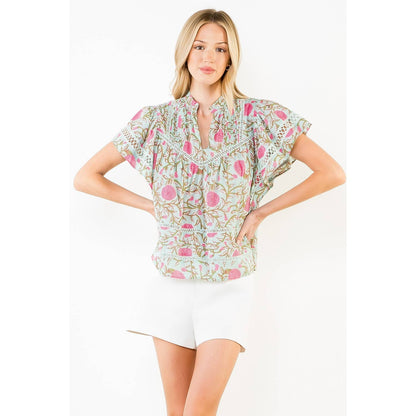 Floral Print Flutter Sleeve Top - 606River