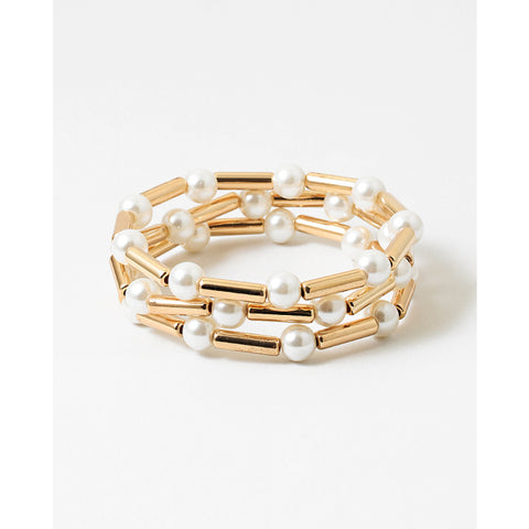 Pull On Gold And Pearl Stretch Bracelet
