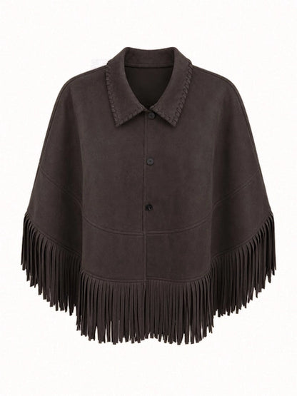 Vegan Suede Fringe Trim Cape