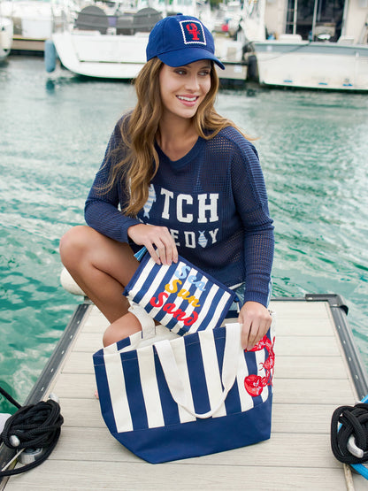 "SEA SUN SAND" ZIP POUCH,NAVY - 606River