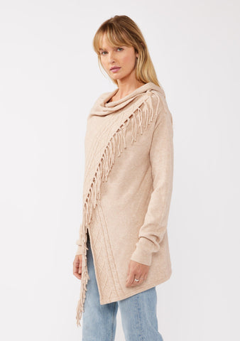 Fringe Cowl Neck Cardigan