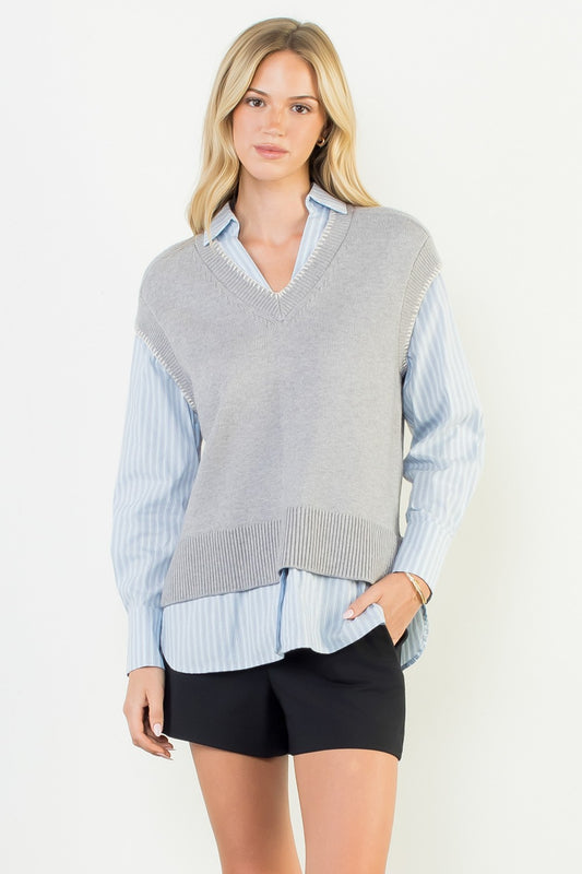 Light Grey Mix Media Top