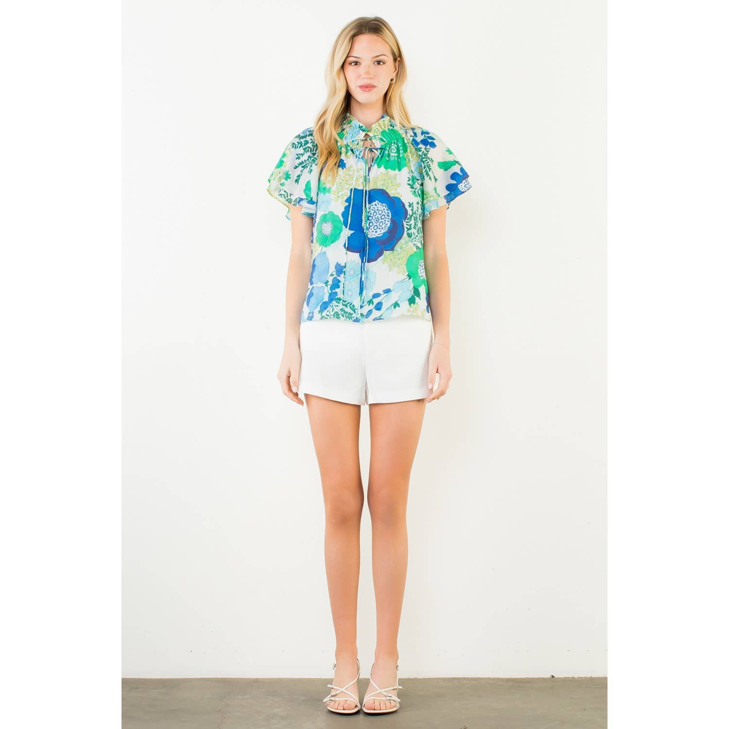 Floral Print Top With Tie Detail - 606River