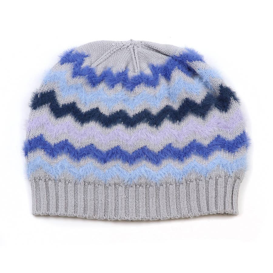Woman's Super Soft Blue Mix Chevron Beanie Hat