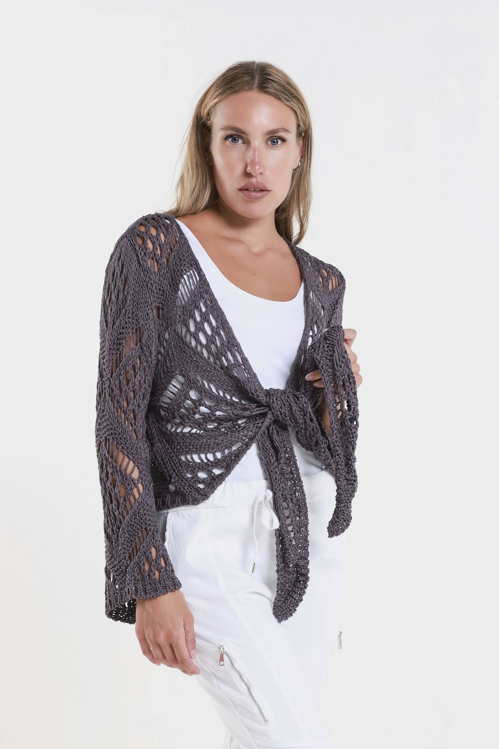 Kandra Open Knit Tie Front Bolero (CLS303) - 606River