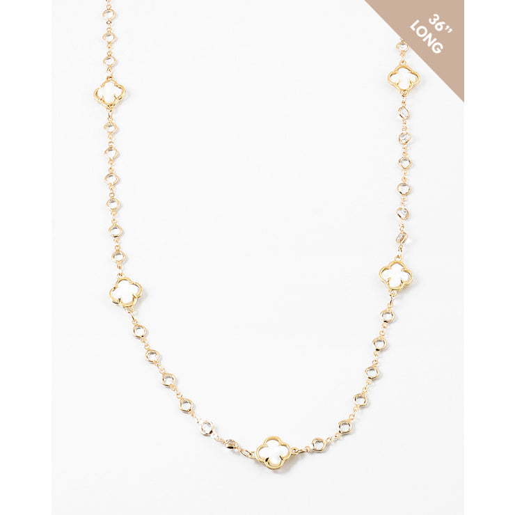 Crystal White Clover Leaf 36" Necklace
